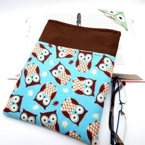 Handmade Padded Book Sleeve with Pocket Owl Print